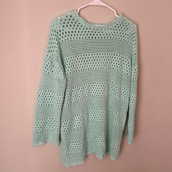 Anrabess Crochet Mint Green Cover Up Long Sleeve Mini Dress Women’s Medium - Picture 3 of 7